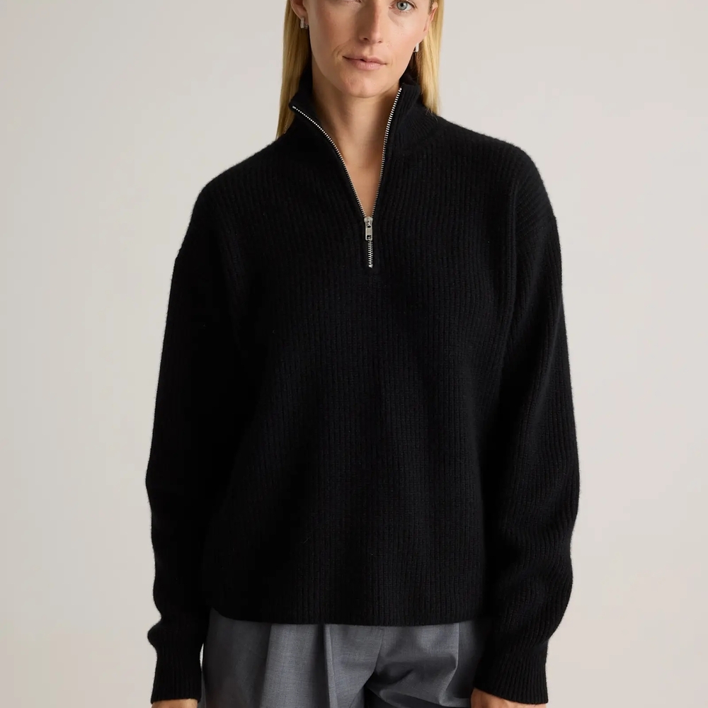 QUINCE MONGOLIAN CASHMERE  Half-Zip Women Sweater NAVY NWT - Picture 3 of 5